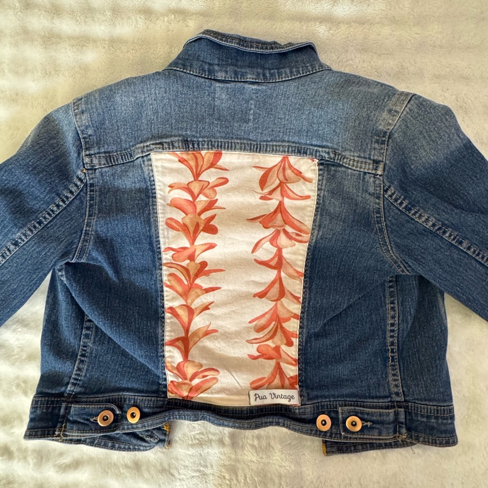 Denim Jacket with Plumeria Back Panel - Pua Vintage